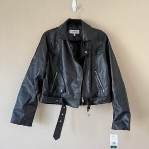 Black Leather Jacket with Belt